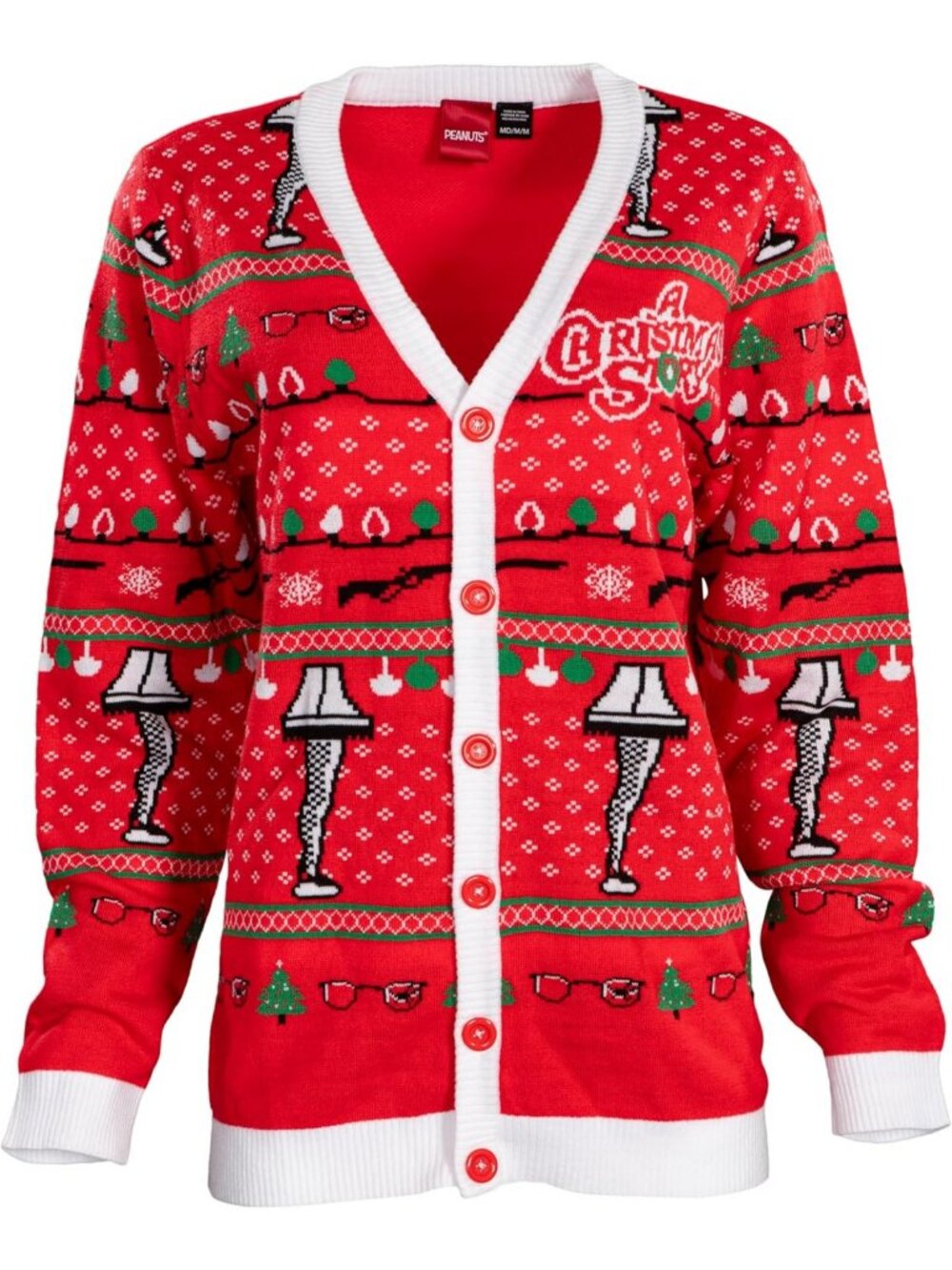 Ugly Christmas Sweater Cardigan - Ralphie Glasses & Leg Lamp Design, Holiday Fun
